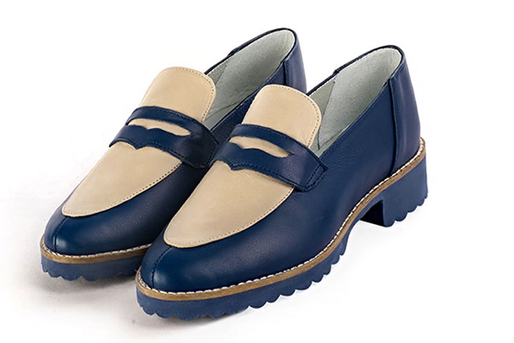 Mocassin femme bleu marine et beige vanille Mocassin sport